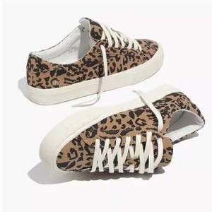 Madewell Sidewalk Low-Top Sneakers in Leopard Print Recycled Canvas, size 8